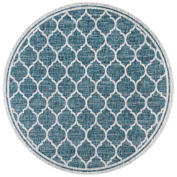Trebol Moroccan Trellis Textured Weave Indoor/outdoor Round Rug